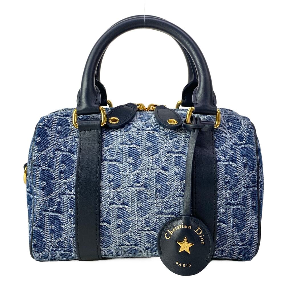 Christian Dior Groove 20 Handbag Blue Dark Navy Jacquard Leather